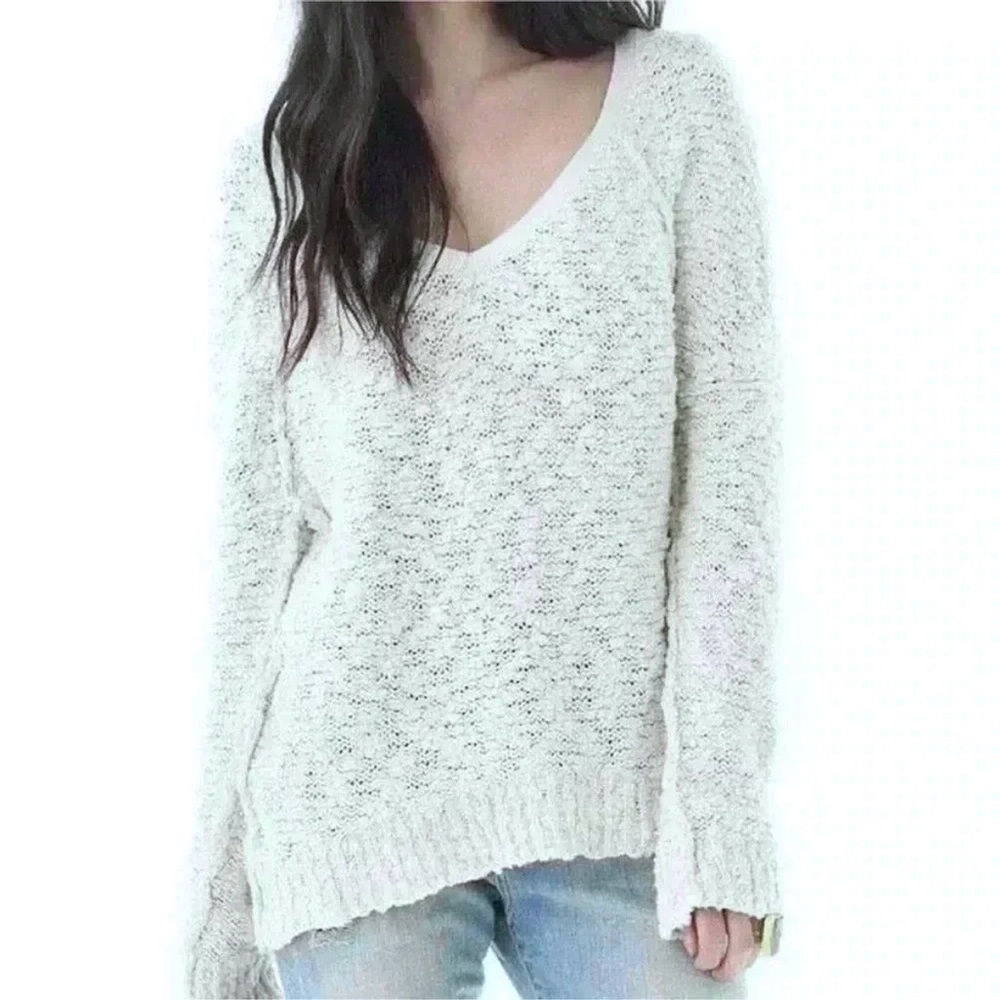 FREE PEOPLE Pastel Mint Boucle Textured V-Neck Pullover Sweater